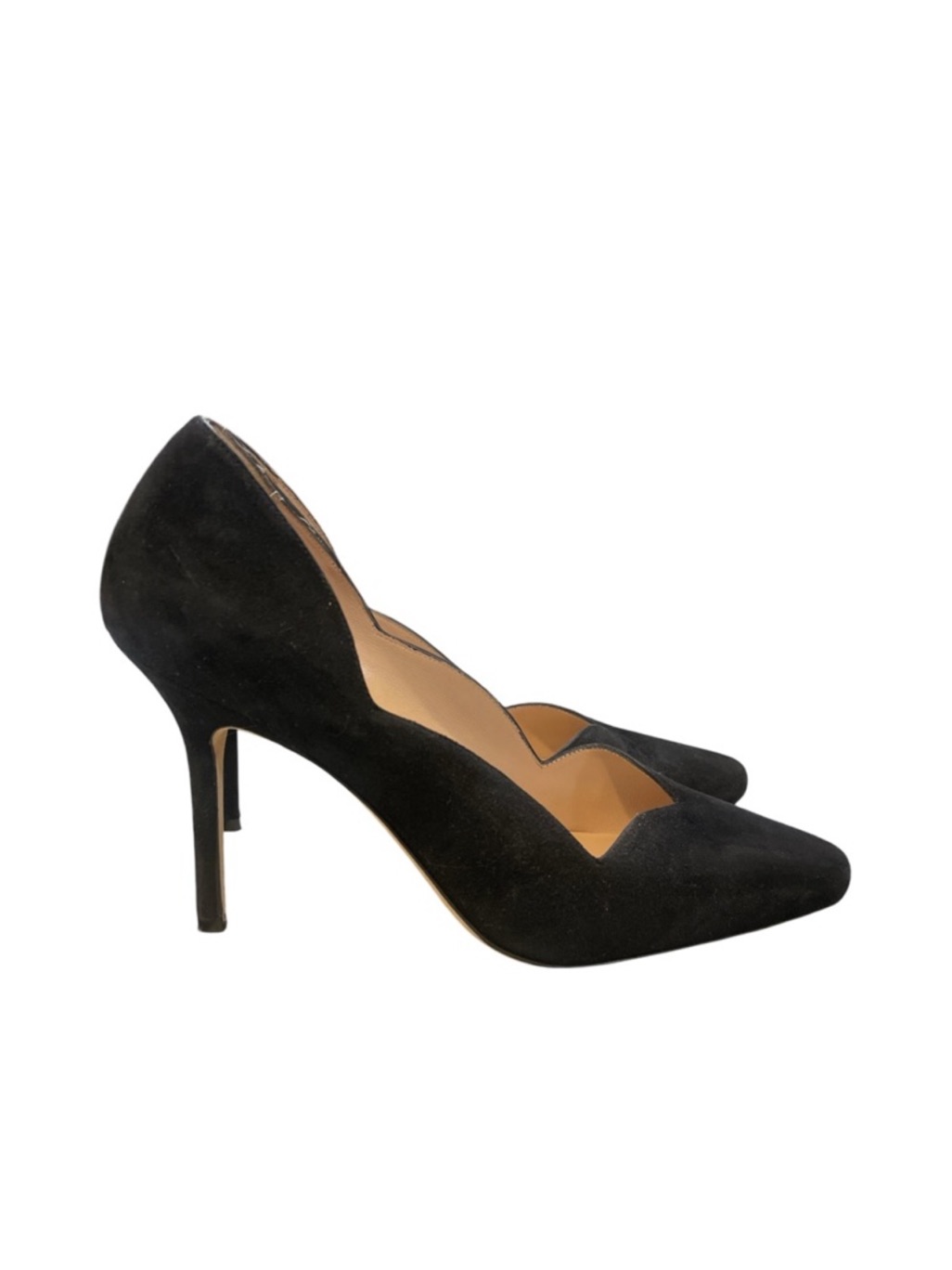 Stuart Weitzman Black Suede Scalloped Pointed-Toe Stilettos